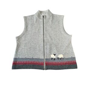 Woolrich Sweater Vest 2x Grey Lambswool Grazing Sheep Full Zip Farm Plus Size